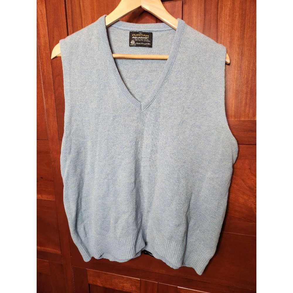 Puritan Aquaknit Light Gray Lambs Wool Sweater Vest Size Large Vintage!